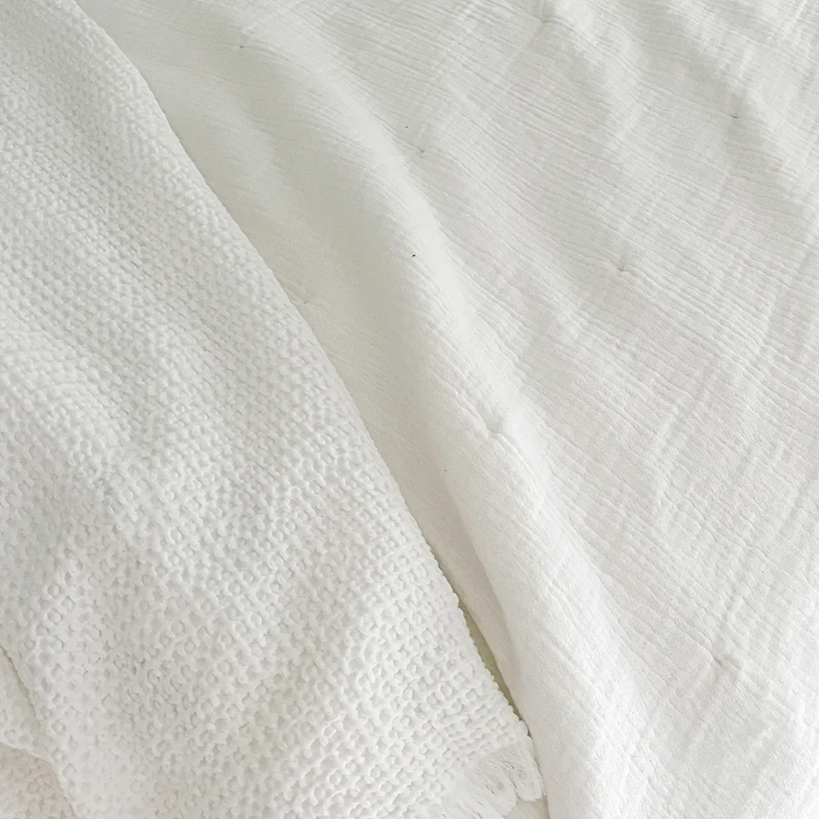 Anaya Home Easy Cotton White Gauze Quilt and Pillow Sham Set Available in Queen and King Sizes ~ DREAMY BEDDING SALE ~ Limited Quantity - Image 11