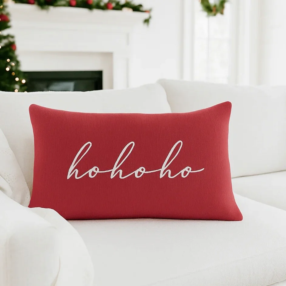 Anaya Home Ho Ho Ho Red Linen 14 x 20 Holiday Pillow