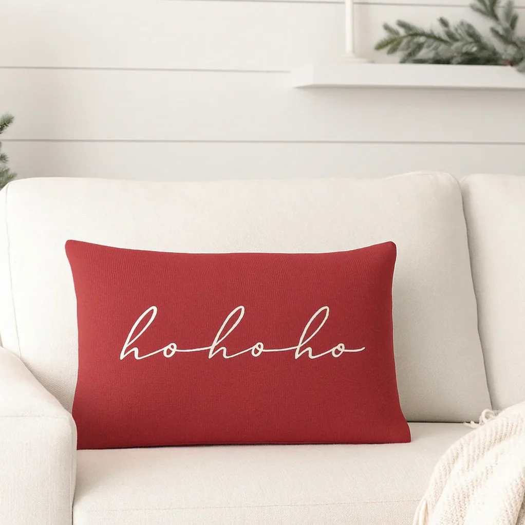 Anaya Home Ho Ho Ho Red Linen 14 x 20 Holiday Pillow - Image 2