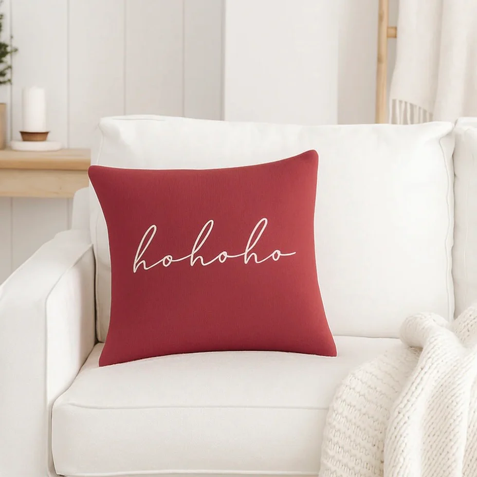 Anaya Home Ho Ho Ho Red Linen 20 x 20 Holiday Pillow - Image 3