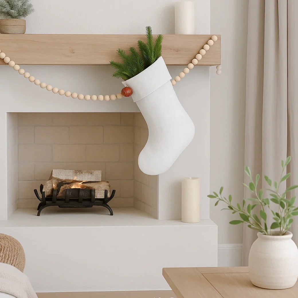 Anaya Home Linen Christmas Stocking ~ Bright White
