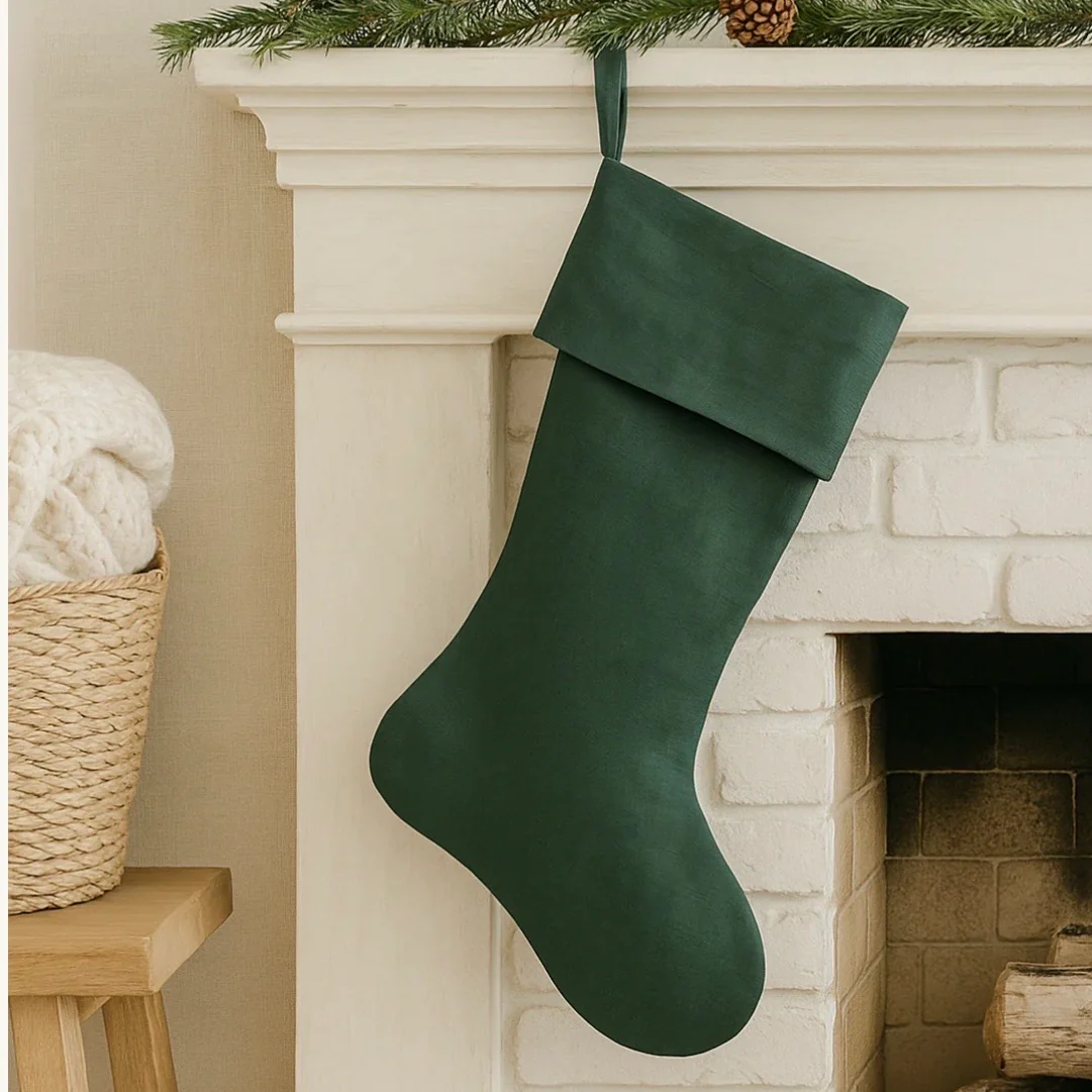 Anaya Home Linen Christmas Stocking  ~ Emerald Green - Image 2