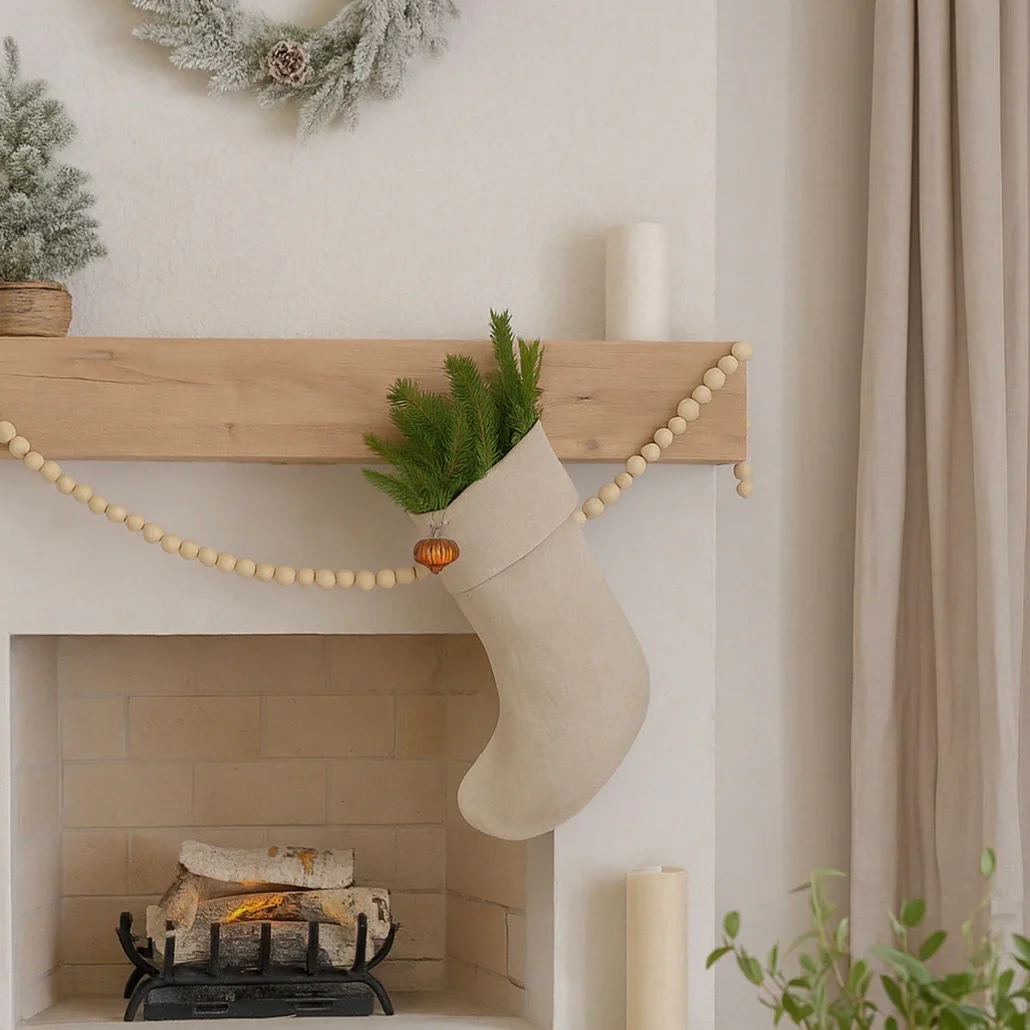 Anaya Home Linen Christmas Stocking ~ Warm Beige - Image 2
