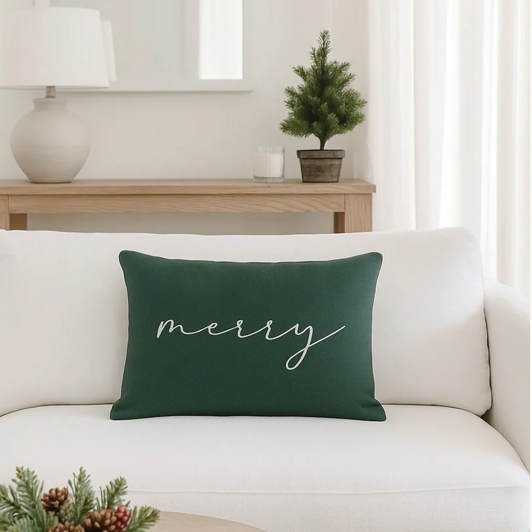 Anaya Home Merry Emerald Green Linen 14 x 20 Holiday Pillow - Image 2