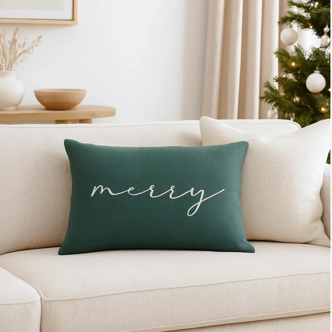 Anaya Home Merry Emerald Green Linen 14 x 20 Holiday Pillow - Image 3