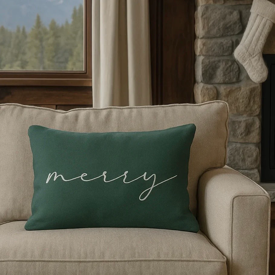 Anaya Home Merry Emerald Green Linen 14 x 20 Holiday Pillow - Image 4