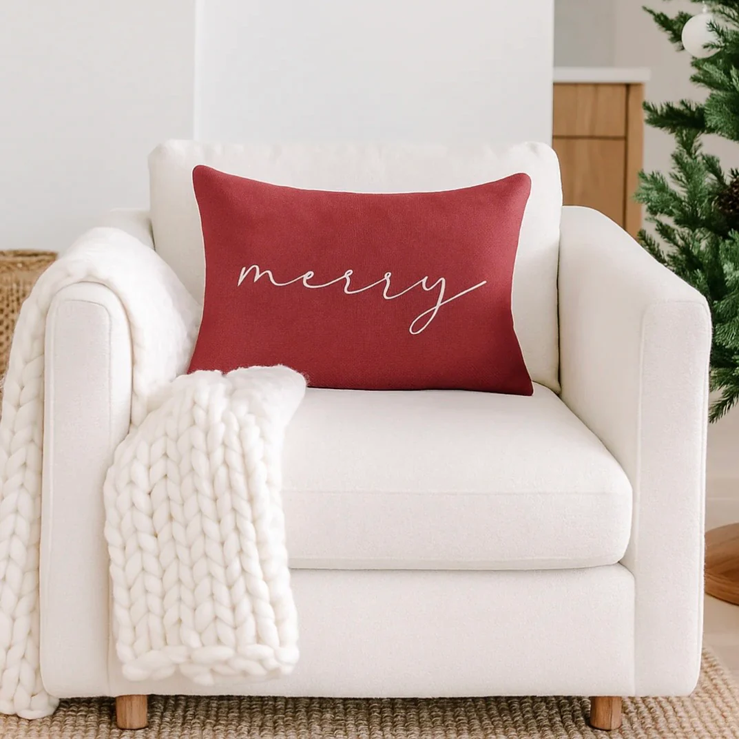 Anaya Home Merry Red Linen 14 x 20 Holiday Pillow