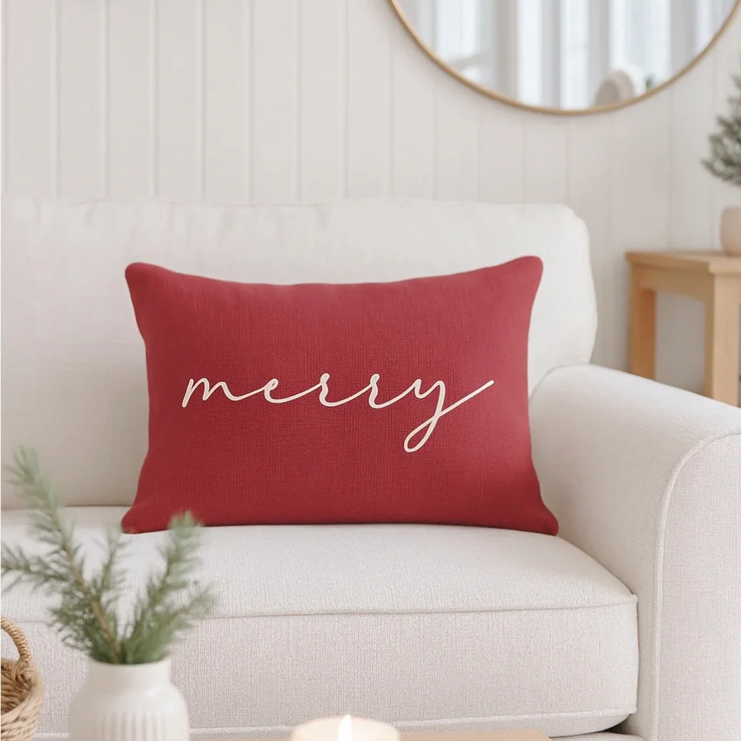 Anaya Home Merry Red Linen 14 x 20 Holiday Pillow - Image 2