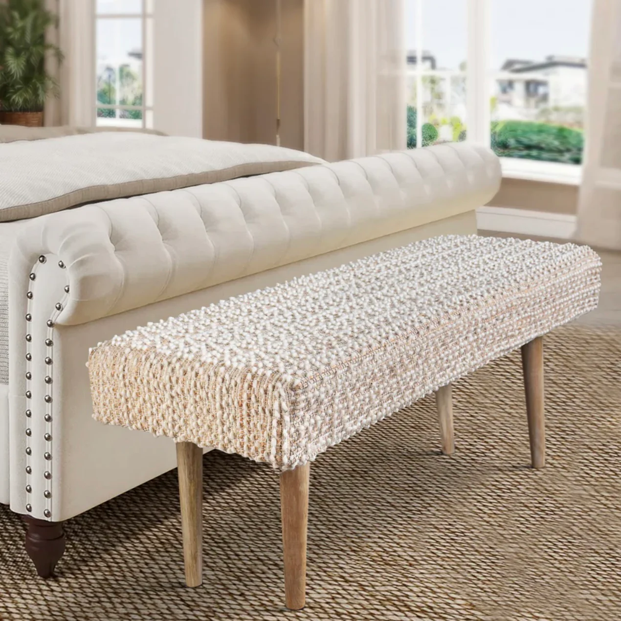 Anaya Home Natural Boucle Handwoven Bench - Image 3