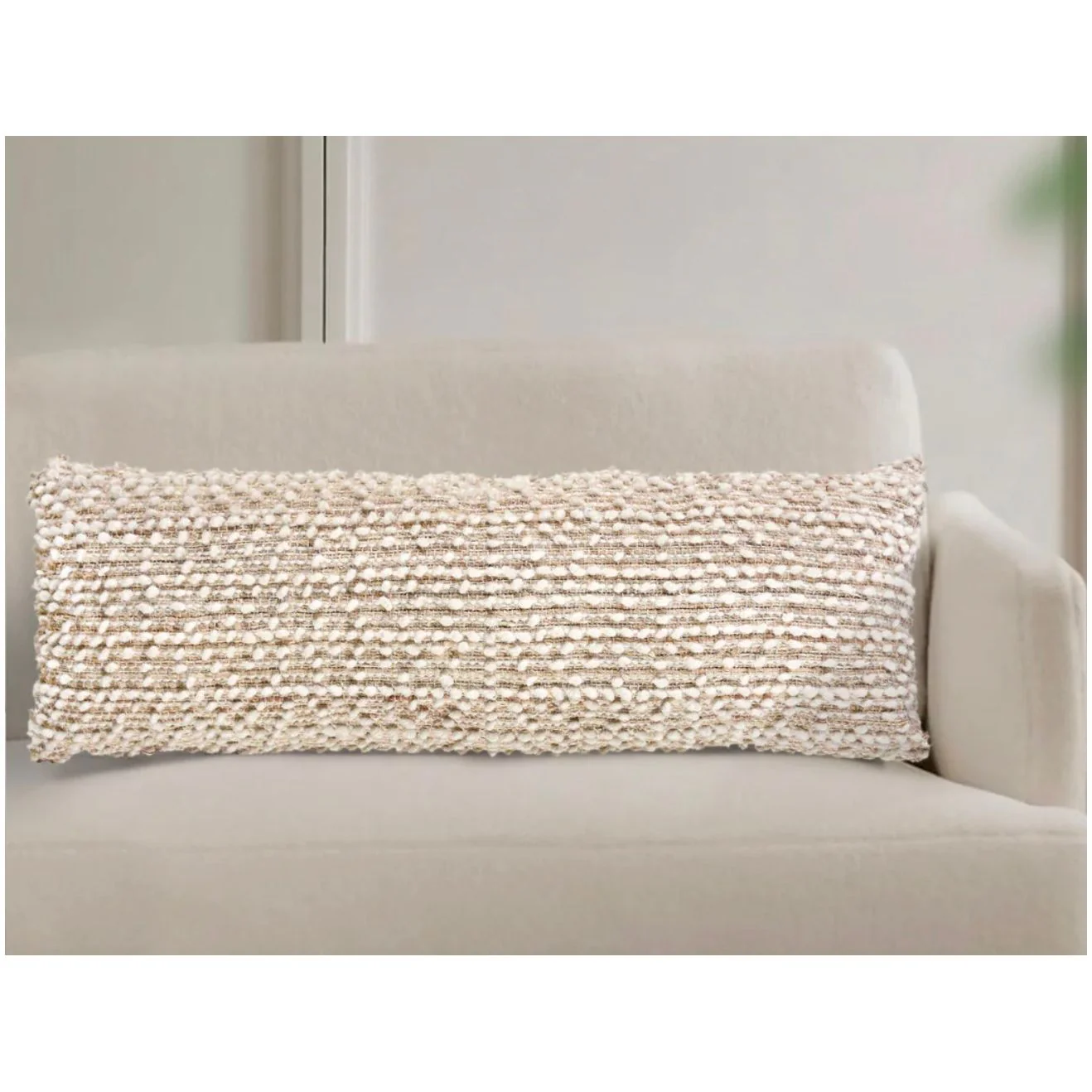Anaya Home Natural Boucle Handwoven Pillow 14x40 With Down Insert - Image 2