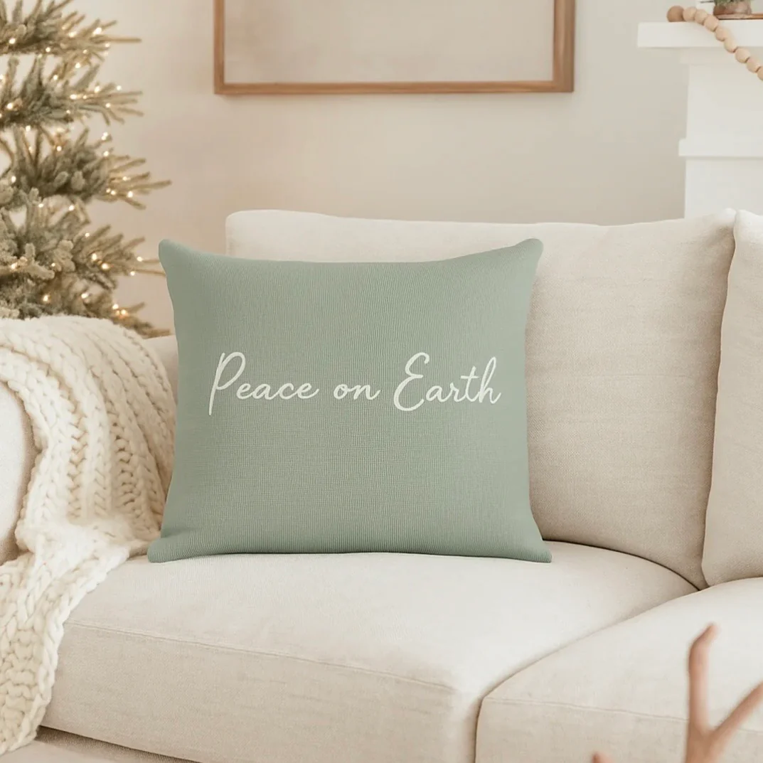 Anaya Home Peace On Earth Linen 20 x 20 Holiday Pillow ~ Sage Green