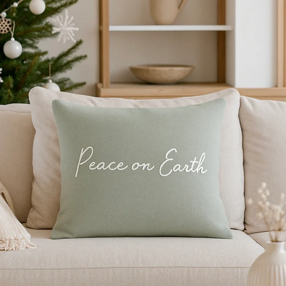 Anaya Home Peace On Earth Linen 20 x 20 Holiday Pillow ~ Sage Green - Image 3