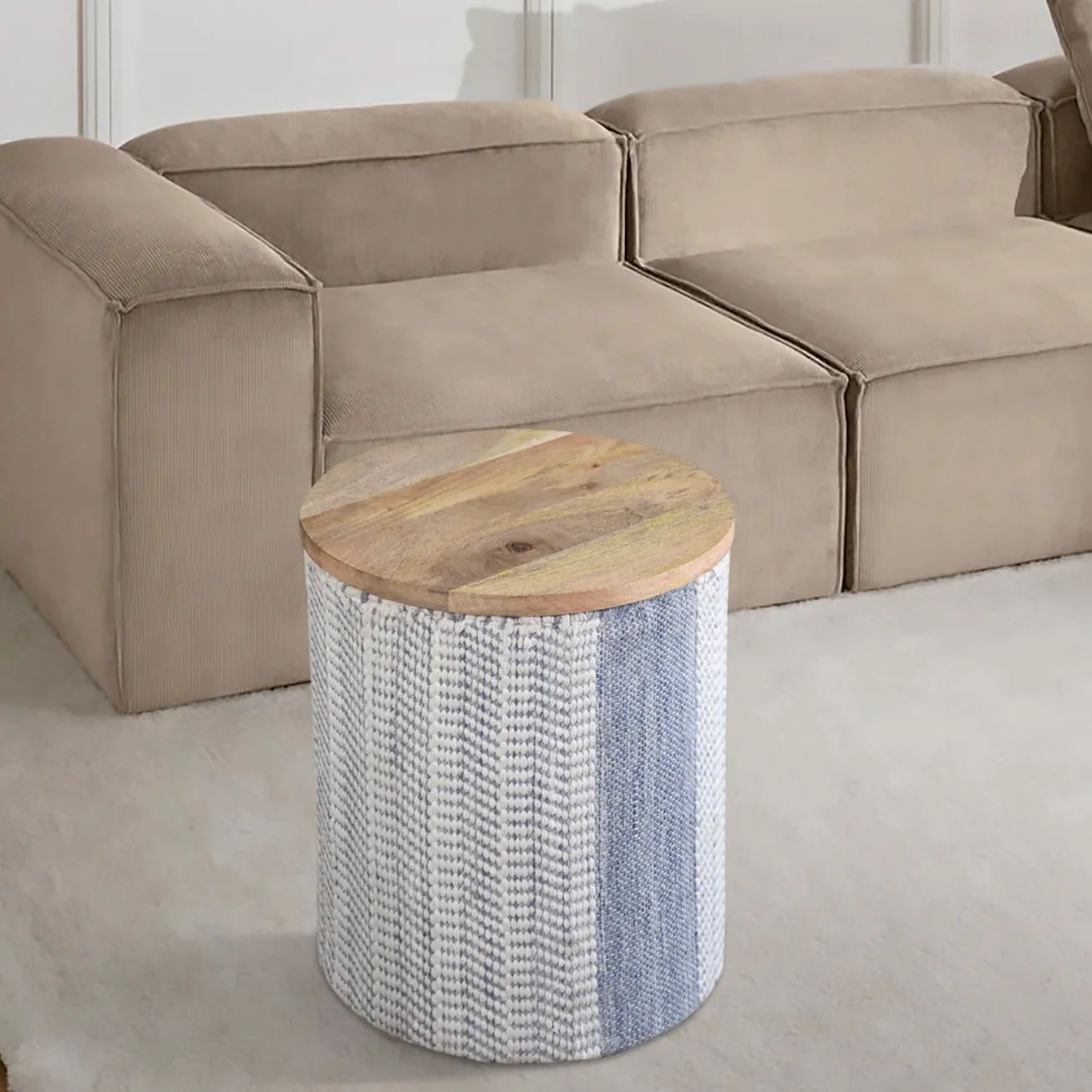 Anaya Home Seaside Stripe Handwoven Storage Side Table - Image 3
