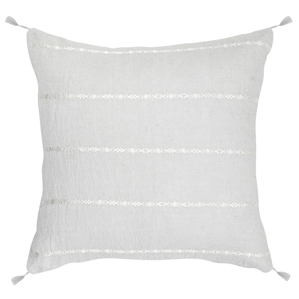 Anaya Home So Soft Linen Light Grey & White Embroidered Pillow 20x20 With Down Insert ~ DREAMY BEDDING SALE ~ Limited Quantity - Image 2