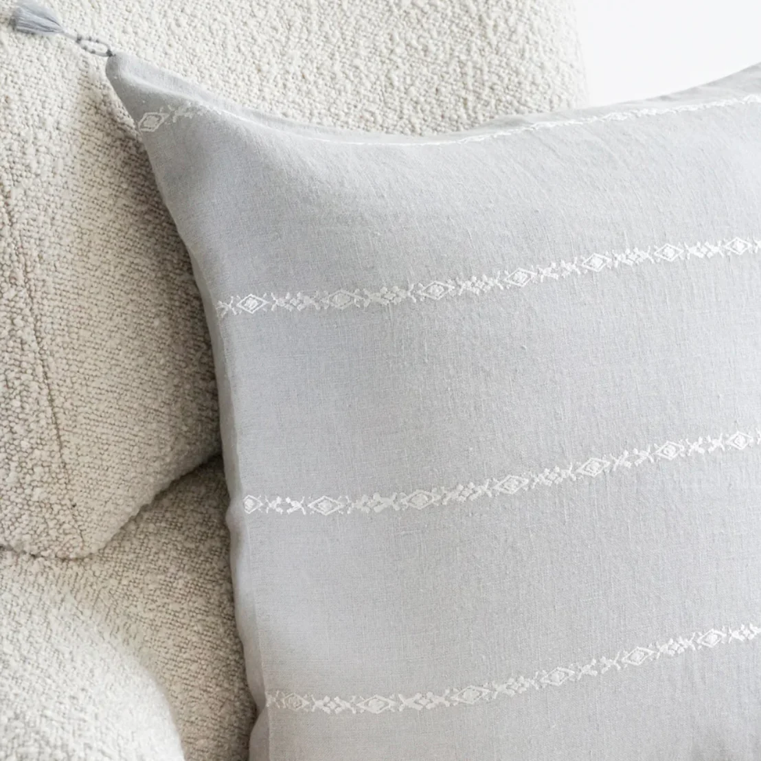 Anaya Home So Soft Linen Light Grey & White Embroidered Pillow 20x20 With Down Insert ~ DREAMY BEDDING SALE ~ Limited Quantity - Image 3