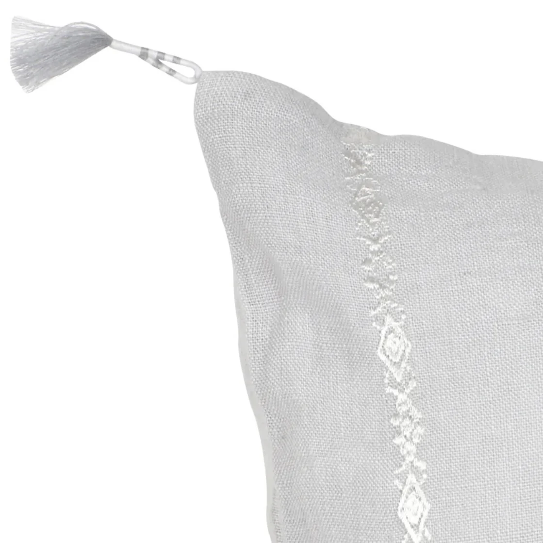 Anaya Home So Soft Linen Light Grey & White Embroidered Pillow 20x20 With Down Insert ~ DREAMY BEDDING SALE ~ Limited Quantity - Image 6