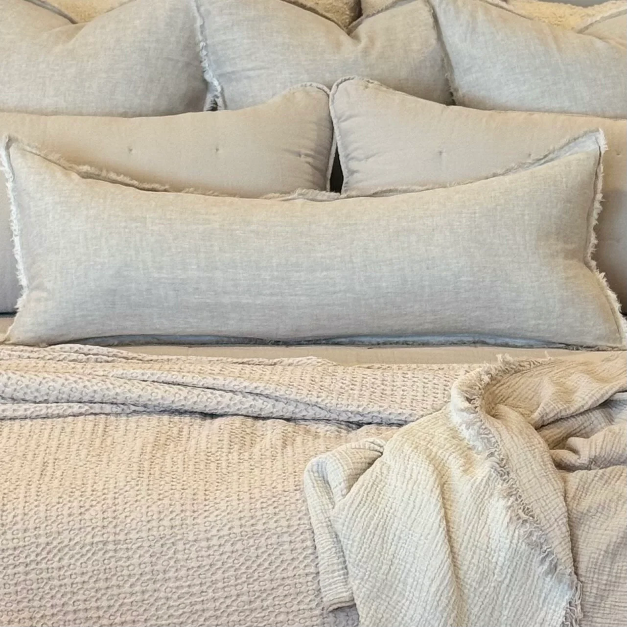 Anaya Home So Soft Linen Natural Beige Fringe Pillow 14 x 40 With Down Insert ~ DREAMY BEDDING SALE ~ Limited Quantity