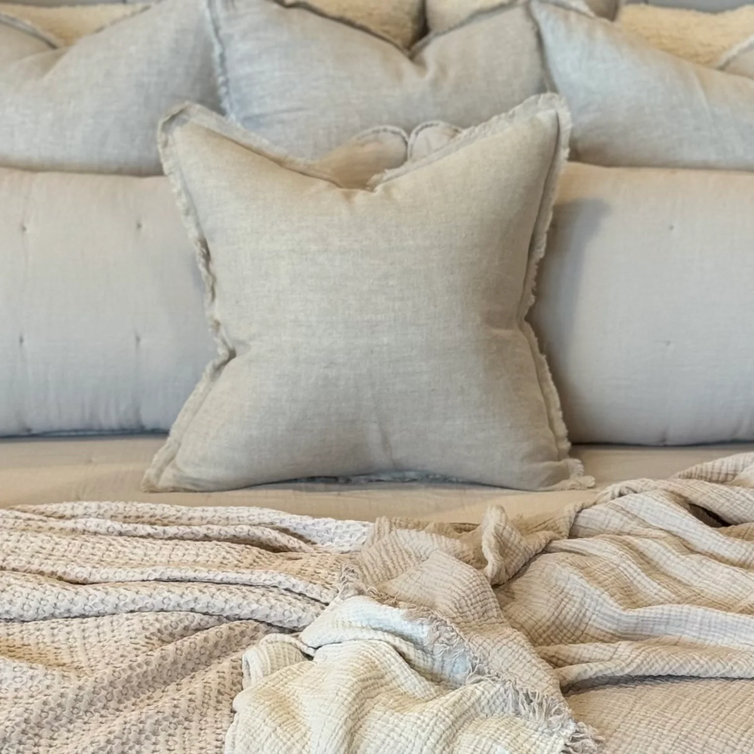 Anaya Home So Soft Linen Natural Beige Fringe Pillow 20 x 20 With Down Insert ~ DREAMY BEDDING SALE ~ Limited Quantity