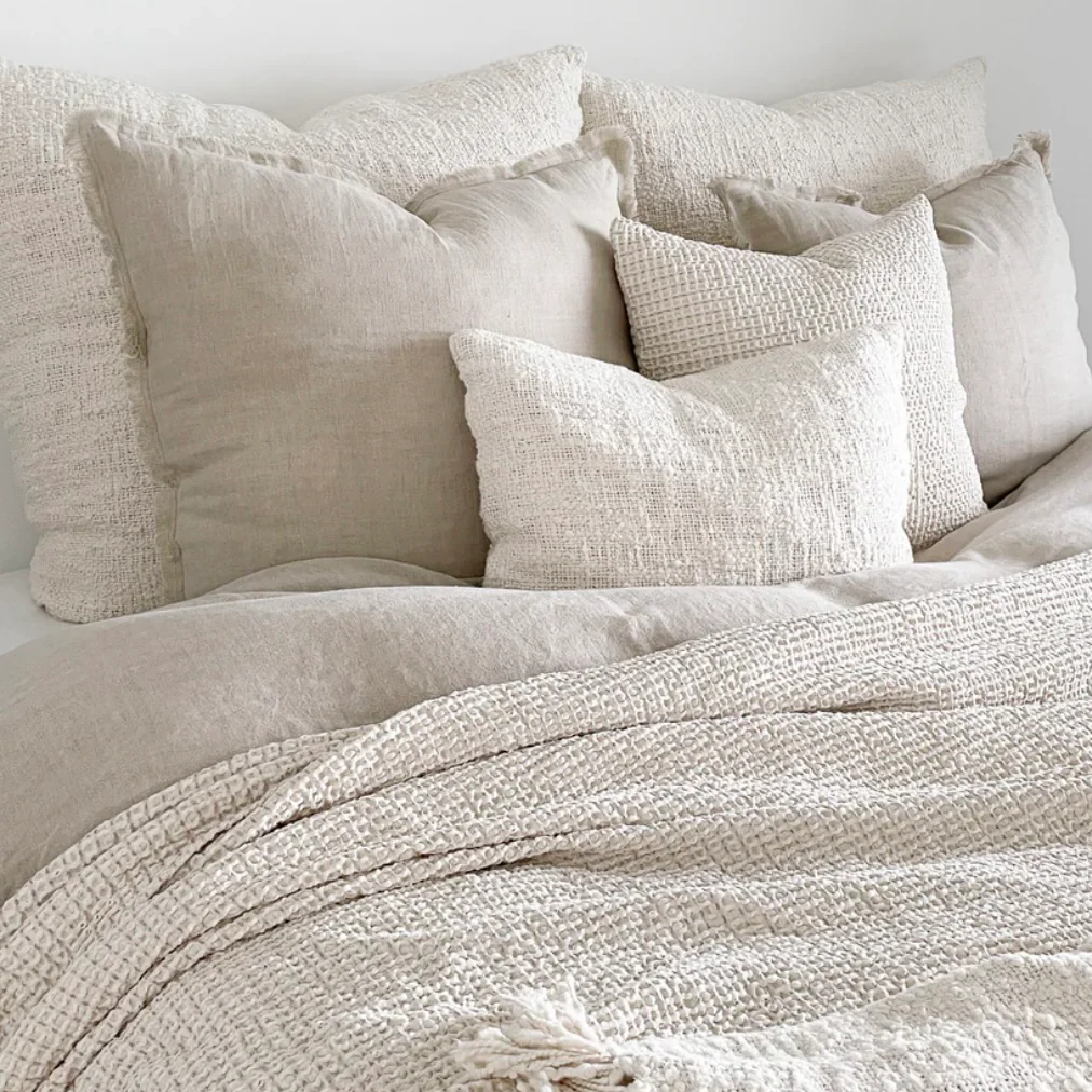 Anaya Home So Soft Linen Natural Beige Fringe Pillow 26 x 26 With Down Insert ~DREAMY BEDDING SALE ~ Limited Quantity
