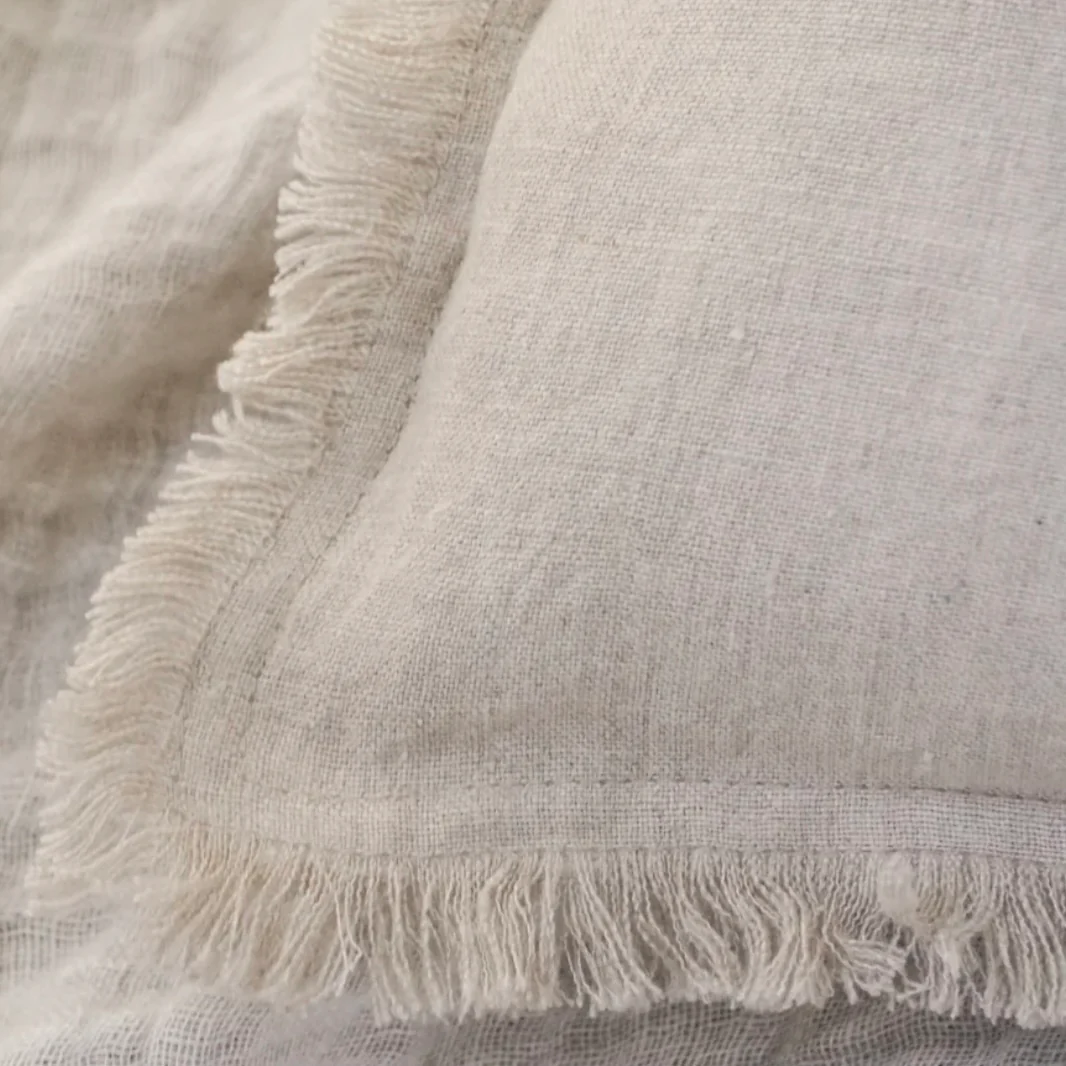 Anaya Home So Soft Linen Natural Beige Fringe Pillow 26 x 26 With Down Insert ~DREAMY BEDDING SALE ~ Limited Quantity - Image 4