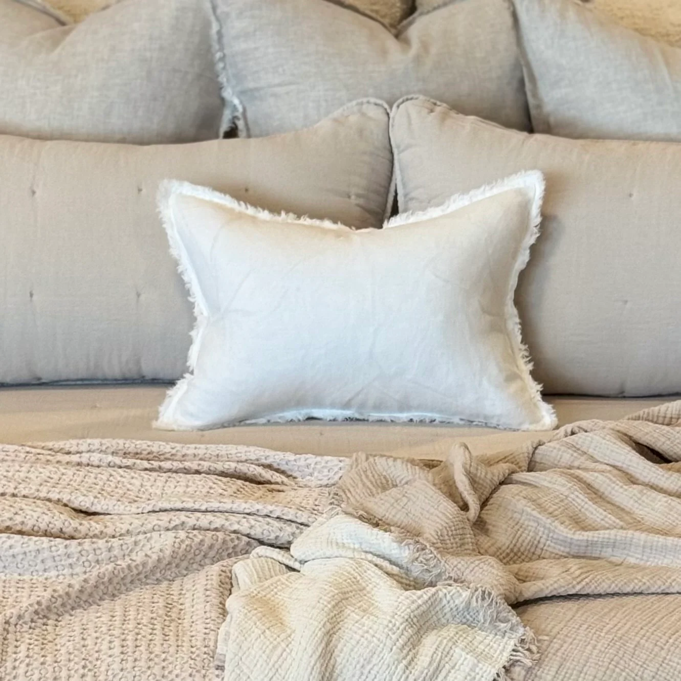 Anaya Home So Soft Linen Natural White Fringe Pillow 14 x 20 With Down Insert ~ DREAMY BEDDING SALE ~ Limited Quantity