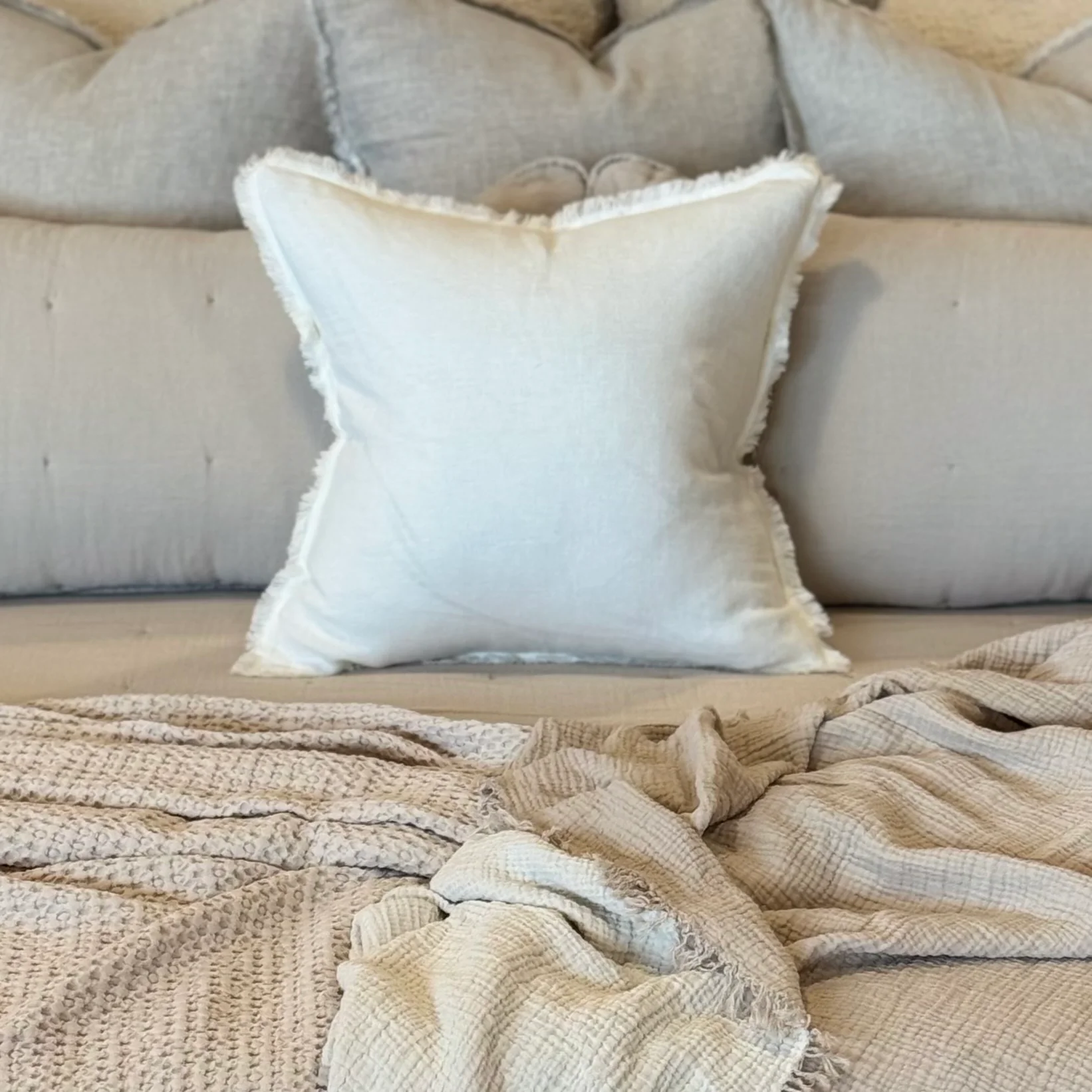 Anaya Home So Soft Linen Natural White Fringe Pillow 20 x 20 With Down Insert ~ DREAMY BEDDING SALE ~ Limited Quantity