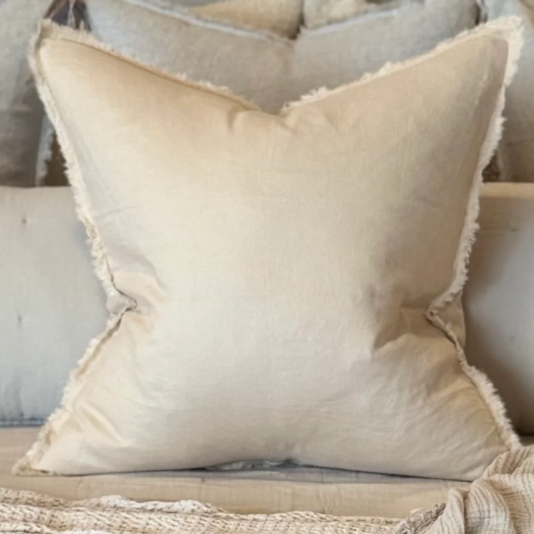 Anaya Home So Soft Linen Sandy Beige Fringe Pillow 26 x 26 With Down Insert ~ DREAMY BEDDING SALE ~ Limited Quantity