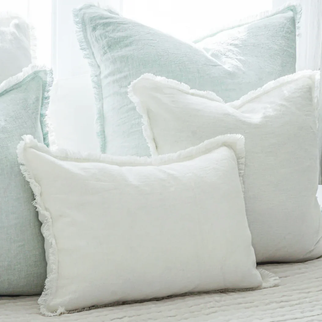 Anaya Home So Soft Linen White Fringe Pillow 14 x 20 With Down Insert ~ DREAMY BEDDING SALE ~ Limited Quantity