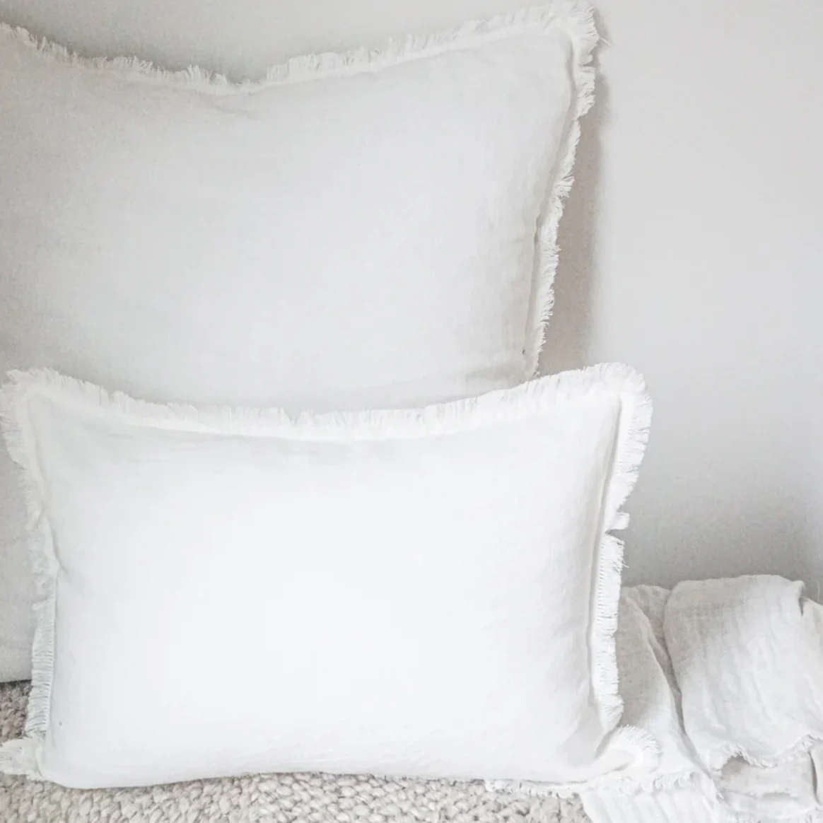 Anaya Home So Soft Linen White Fringe Pillow 14 x 20 With Down Insert ~ DREAMY BEDDING SALE ~ Limited Quantity - Image 2