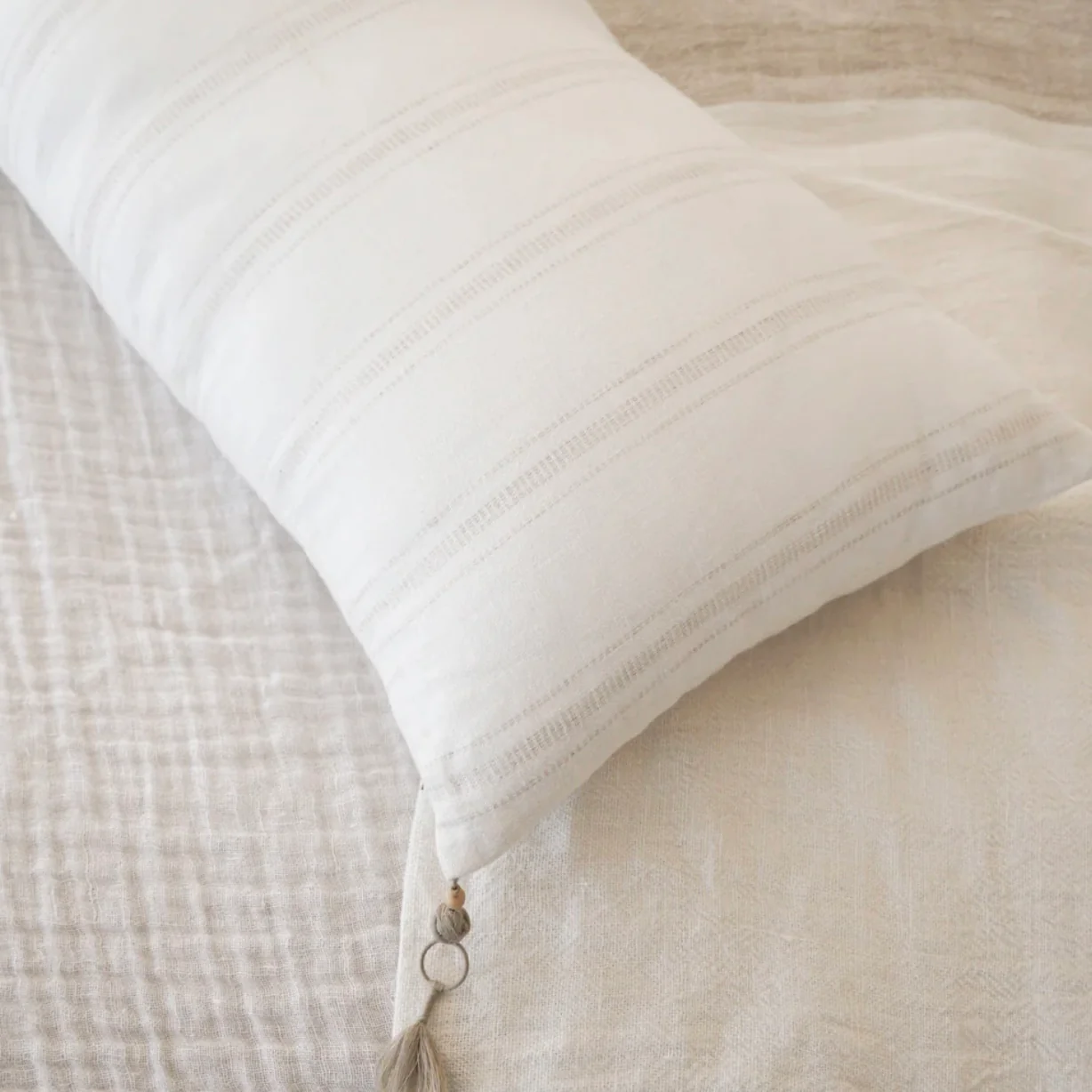 Anaya Home So Soft Linen White With Beige Stripes Pillow 13x30 With Down Insert ~ DREAMY BEDDING SALE ~ Limited Quantity - Image 3