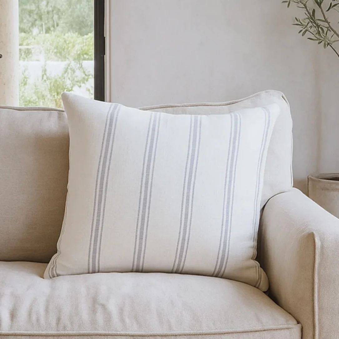 Anaya Home So Soft Linen White with Grey Stripes Pillow 20x20 With Down Insert ~DREAMY BEDDING SALE ~ Limited Quantity