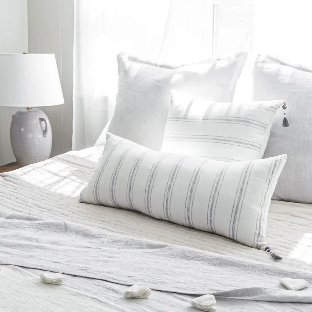 Anaya Home So Soft Linen White with Grey Stripes Pillow 20x20 With Down Insert ~DREAMY BEDDING SALE ~ Limited Quantity - Image 3