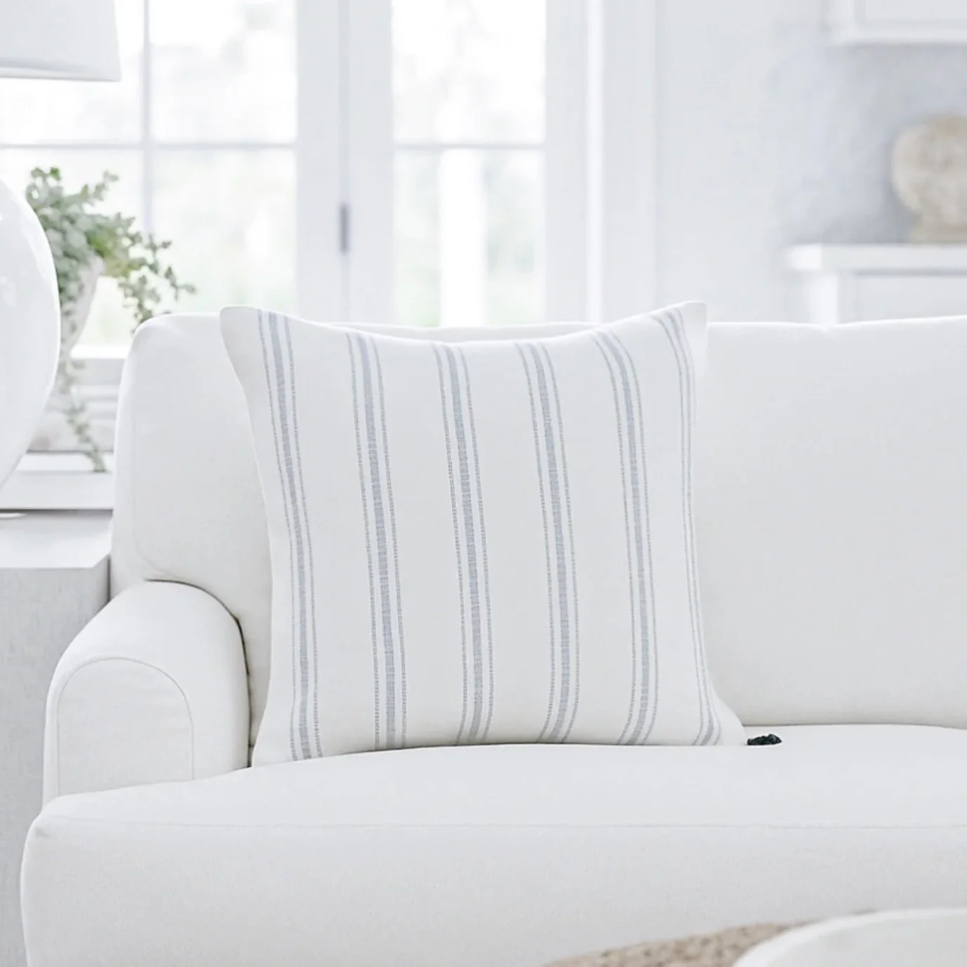 Anaya Home So Soft Linen White with Grey Stripes Pillow 20x20 With Down Insert ~DREAMY BEDDING SALE ~ Limited Quantity - Image 5