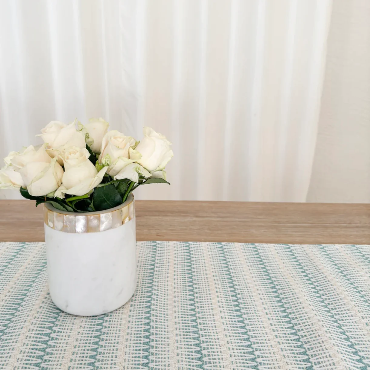 Anaya Home Summer Twist Aqua Indoor Outdoor Table Runner - Image 7