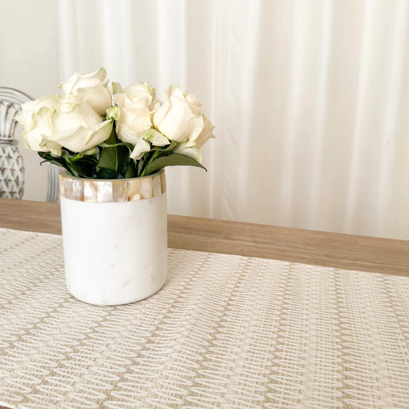 Anaya Home Summer Twist Beige Indoor Outdoor Table Runner - Image 7