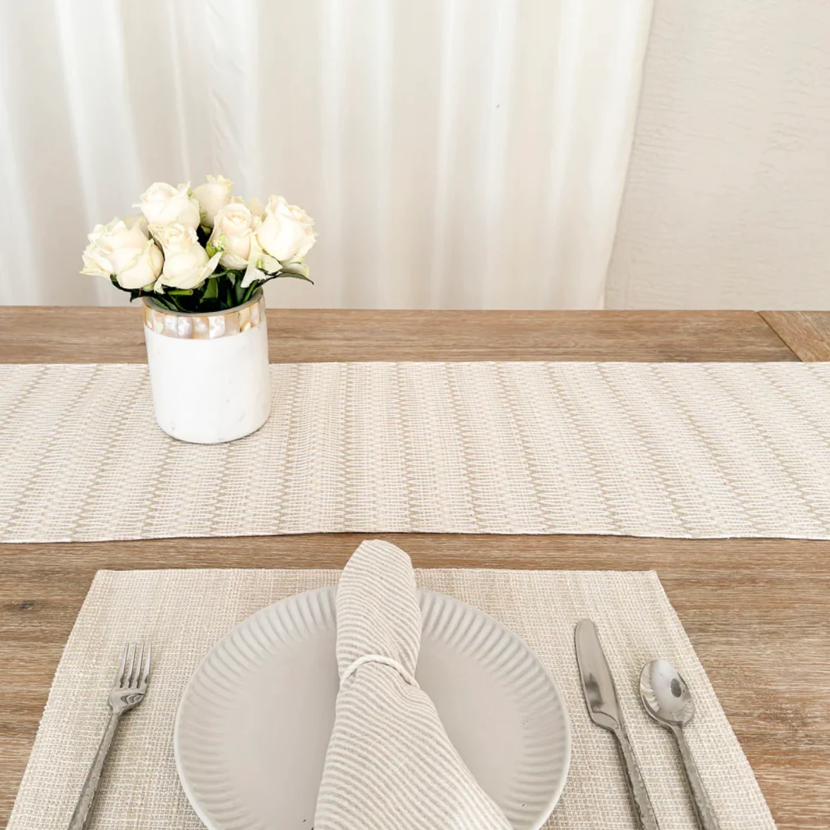 Anaya Home Summer Twist Beige Indoor Outdoor Table Runner - Image 8