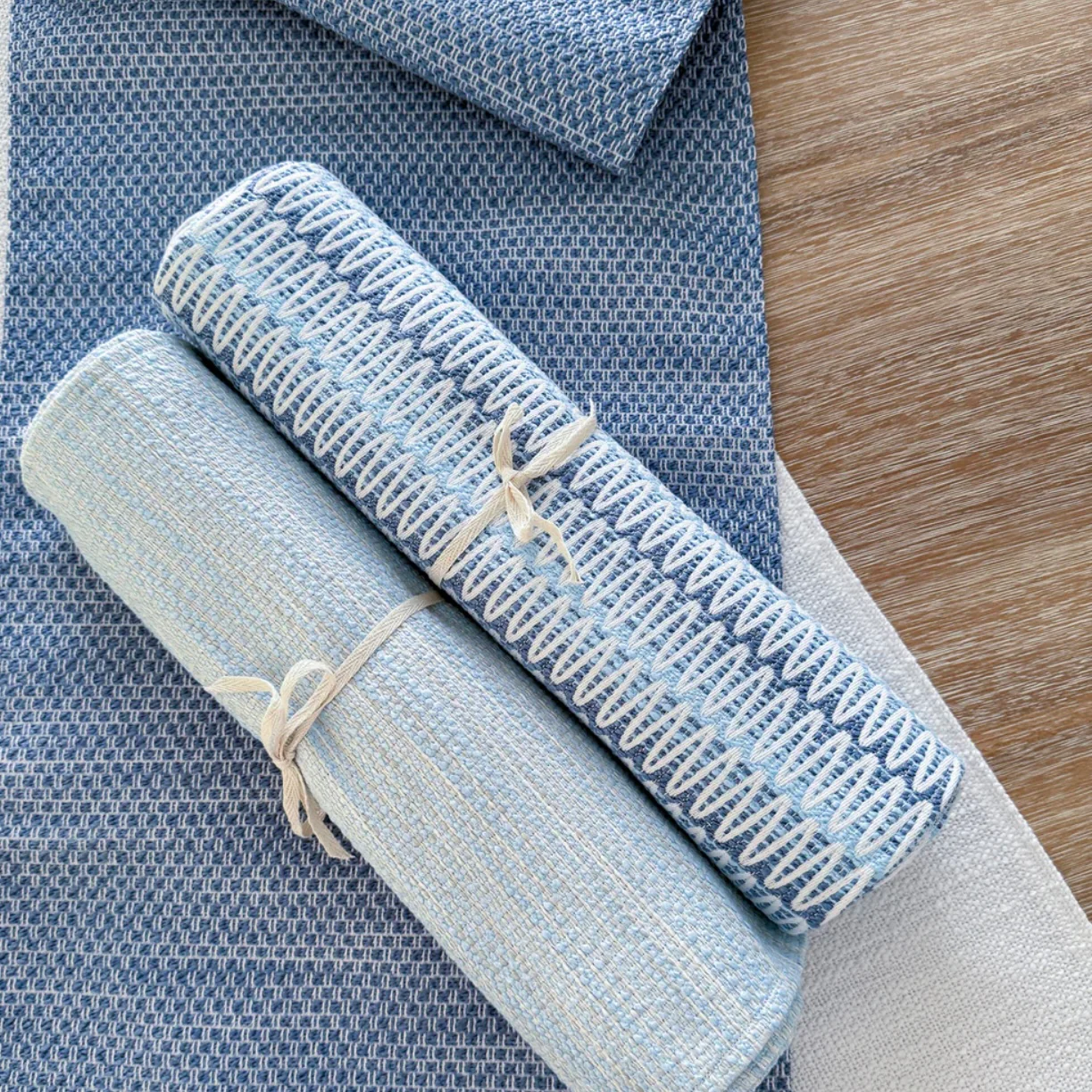 Anaya Home Summer Twist Blue Indoor Outdoor Table Runner - Image 8