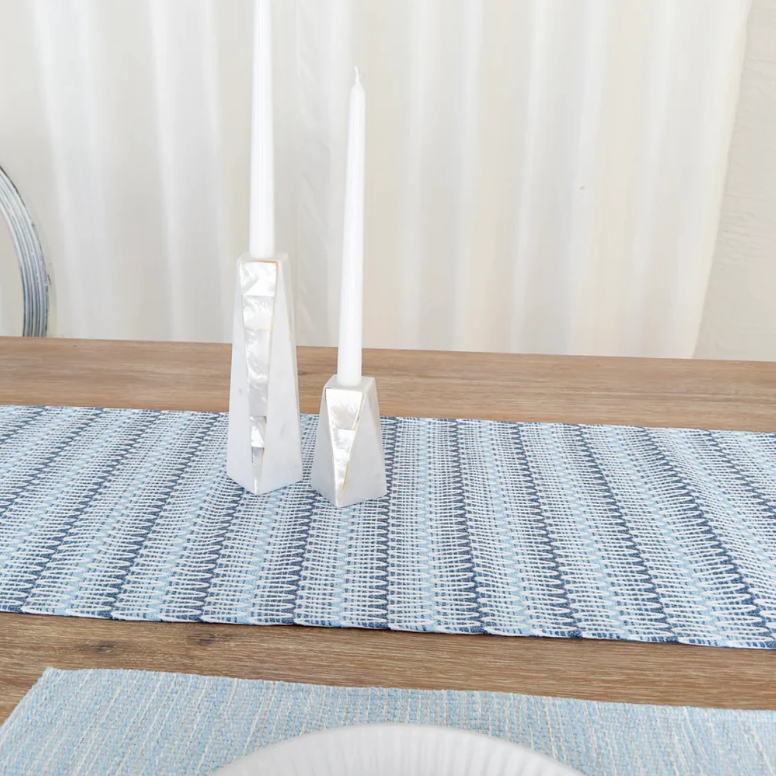 Anaya Home Summer Twist Blue Indoor Outdoor Table Runner - Image 9