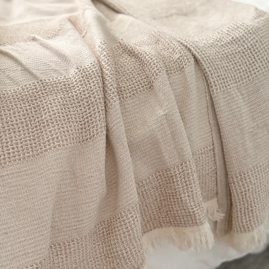 Anaya Home Beige Umbra Cotton Waffle Bed Blanket - Image 2