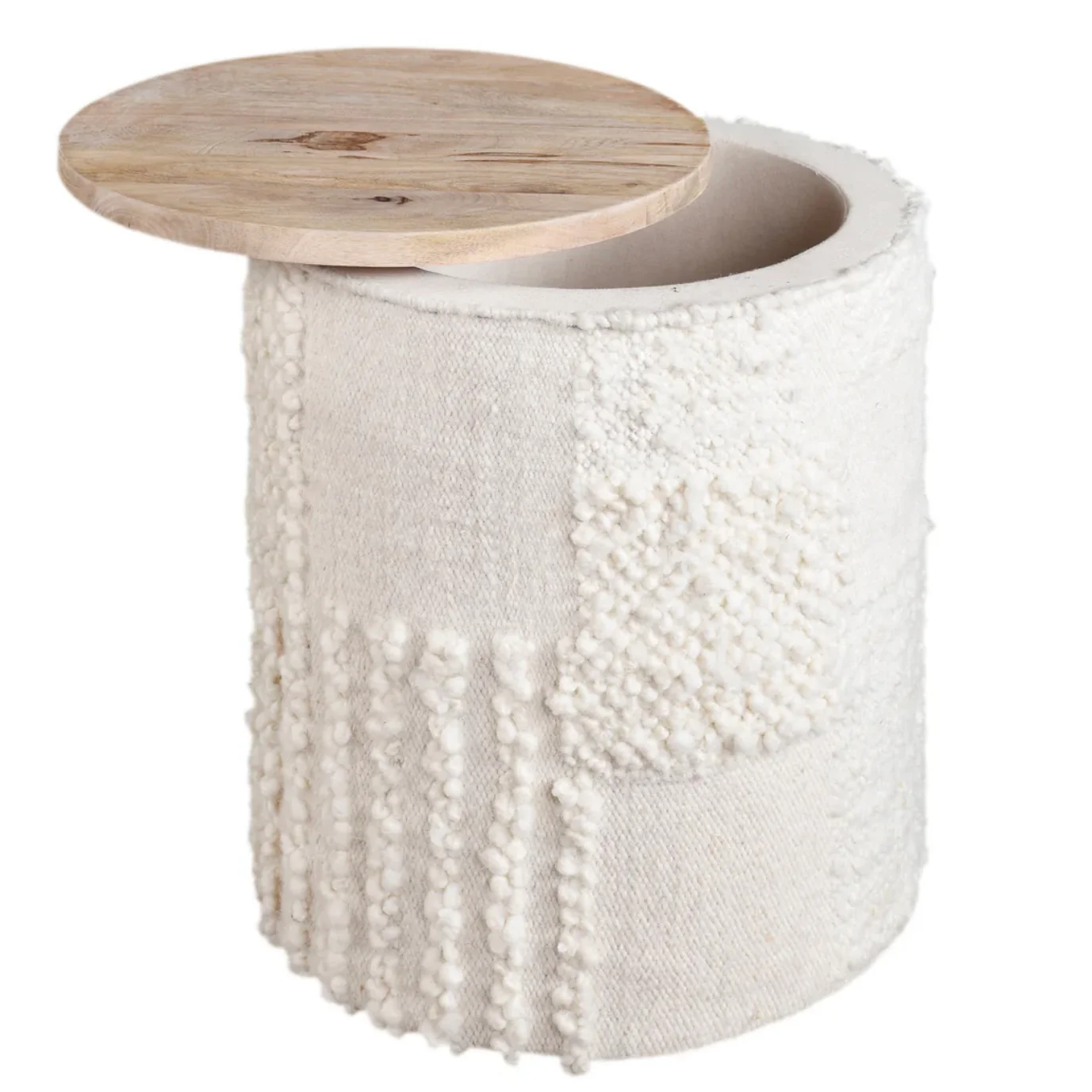 Anaya Home White Boucle Patchwork Storage Side Table