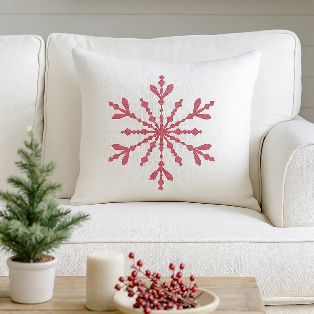 Anaya Home Winter Red Snowflake Embroidered Linen Holiday Pillow ~ 20 x 20