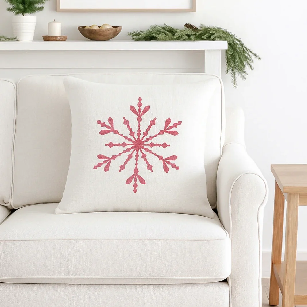 Anaya Home Winter Red Snowflake Embroidered Linen Holiday Pillow ~ 20 x 20 - Image 2