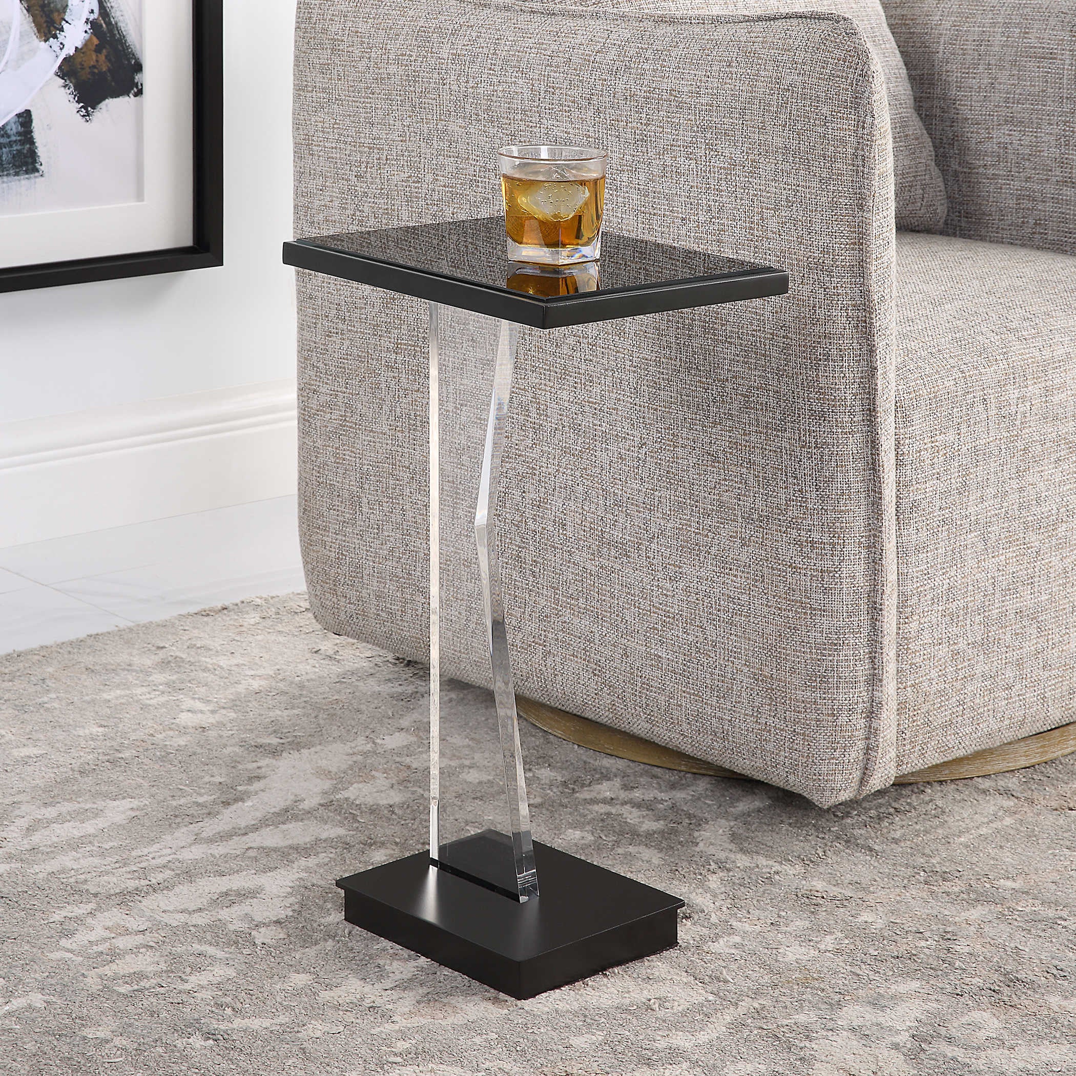 Uttermost Angle Black Mirror Top With Black Metal Base Modern Accent Table - Image 4