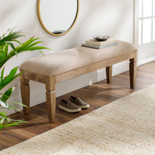 Surya Ansonia Rustic Modern Linen Bench With Natural Wood Base AIA-001