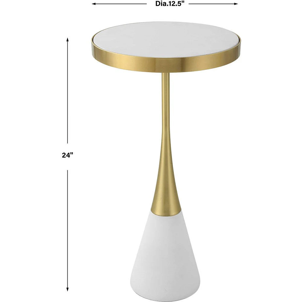 Uttermost Apex Matte White & Brushed Brass Modern Round Accent Table - Image 4