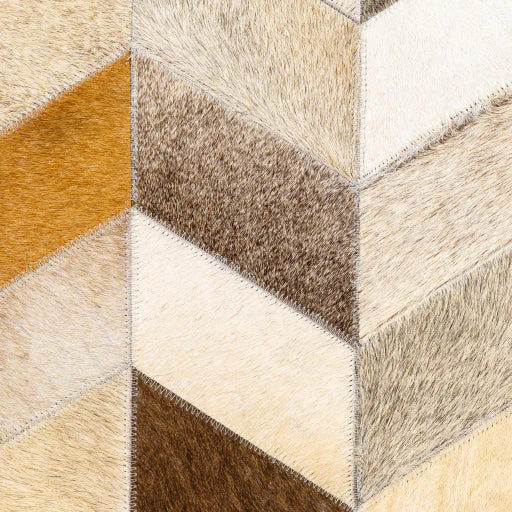 Surya Appalachian Modern Rustic Hair On Hide Ivory, Brown & Gray Patched Leather Pouf Ottoman POUF-242 - Image 7