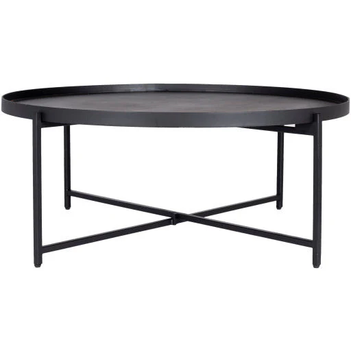 Surya Aracruz Modern Black Wood Top With Black Metal Base Round Coffee Table AZU-002 - Image 2
