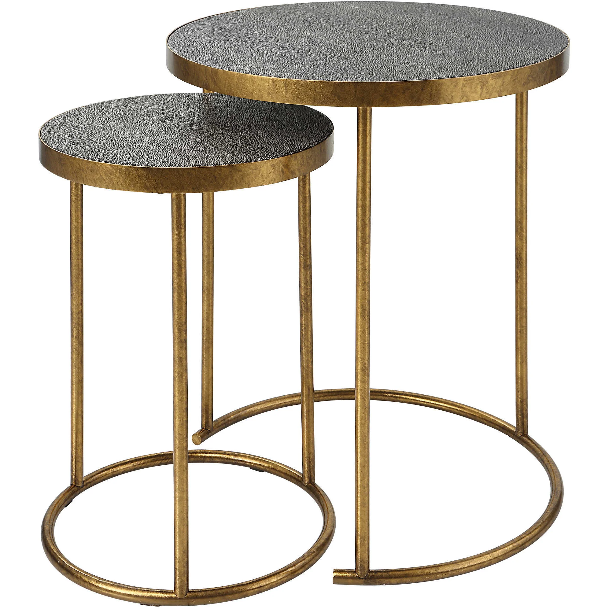 Uttermost Aragon Antiqued Burnished Brass Set of 2 Modern Round Nesting Tables - Image 2