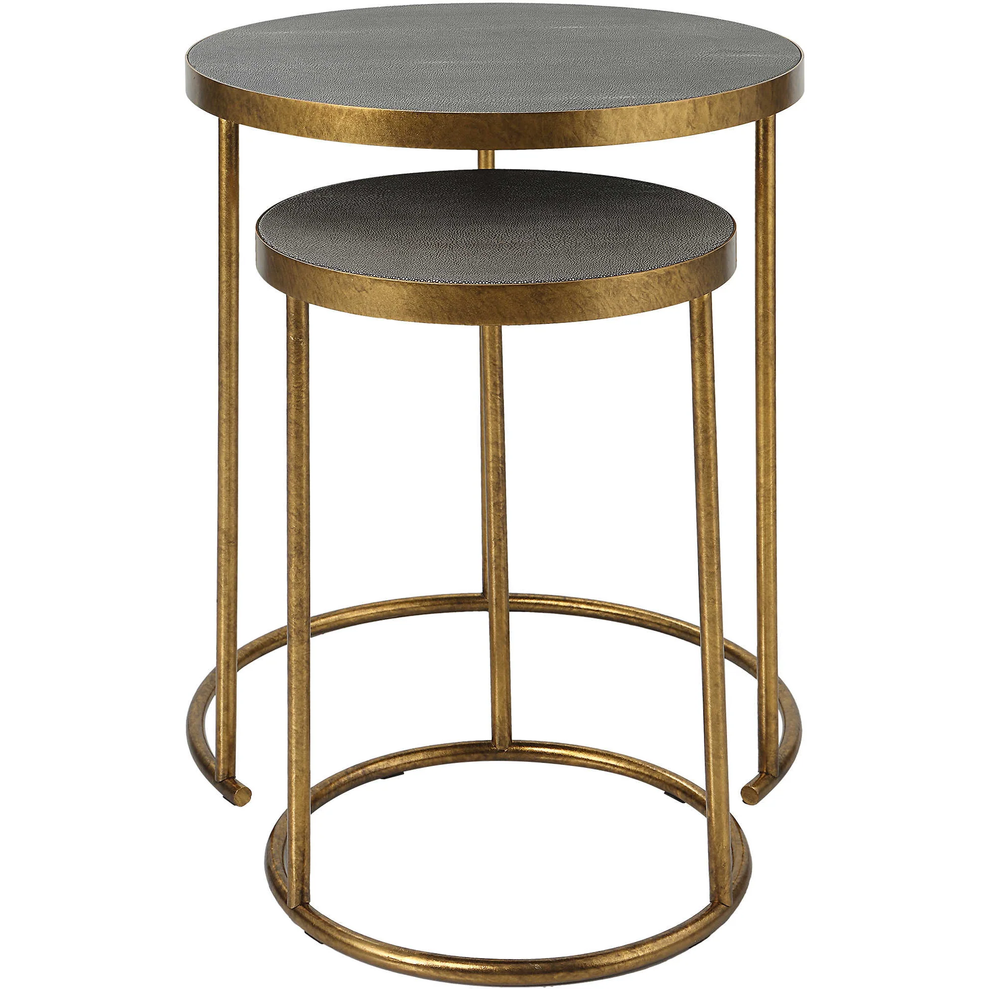 Uttermost Aragon Antiqued Burnished Brass Set of 2 Modern Round Nesting Tables - Image 3