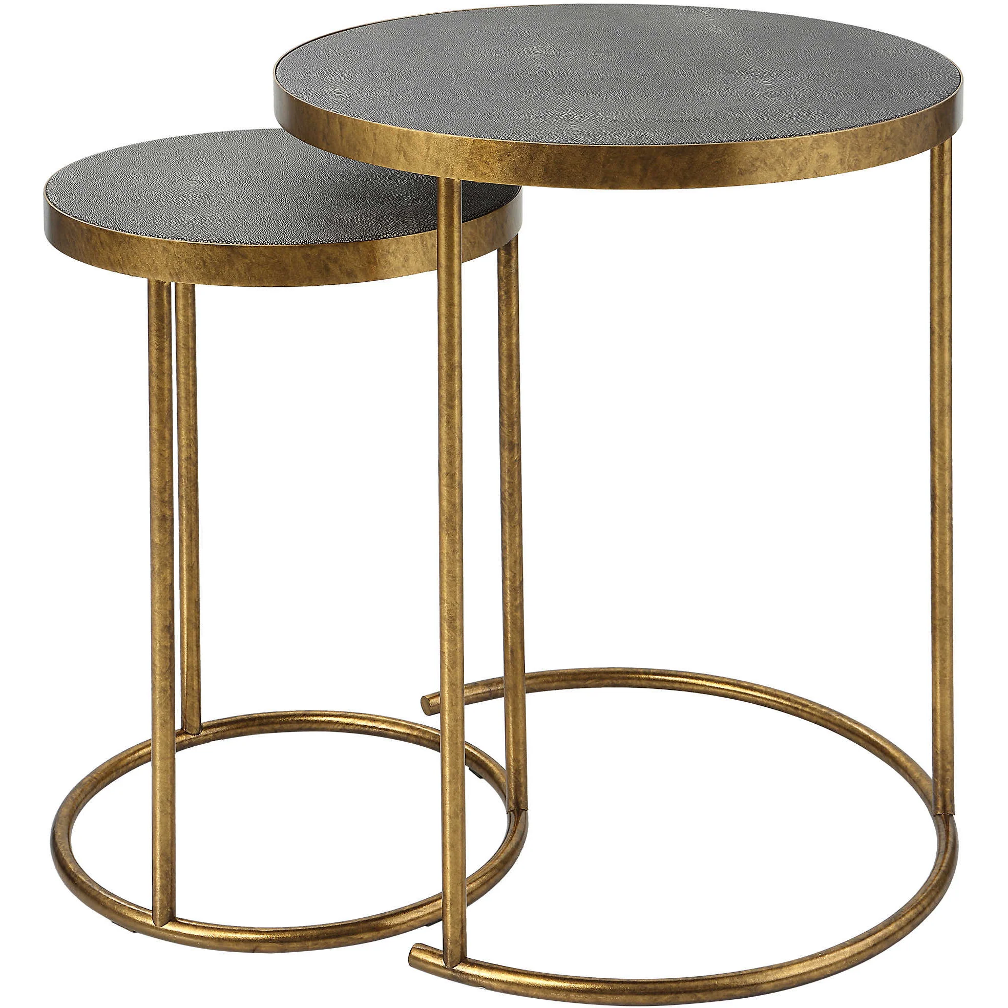 Uttermost Aragon Antiqued Burnished Brass Set of 2 Modern Round Nesting Tables - Image 4
